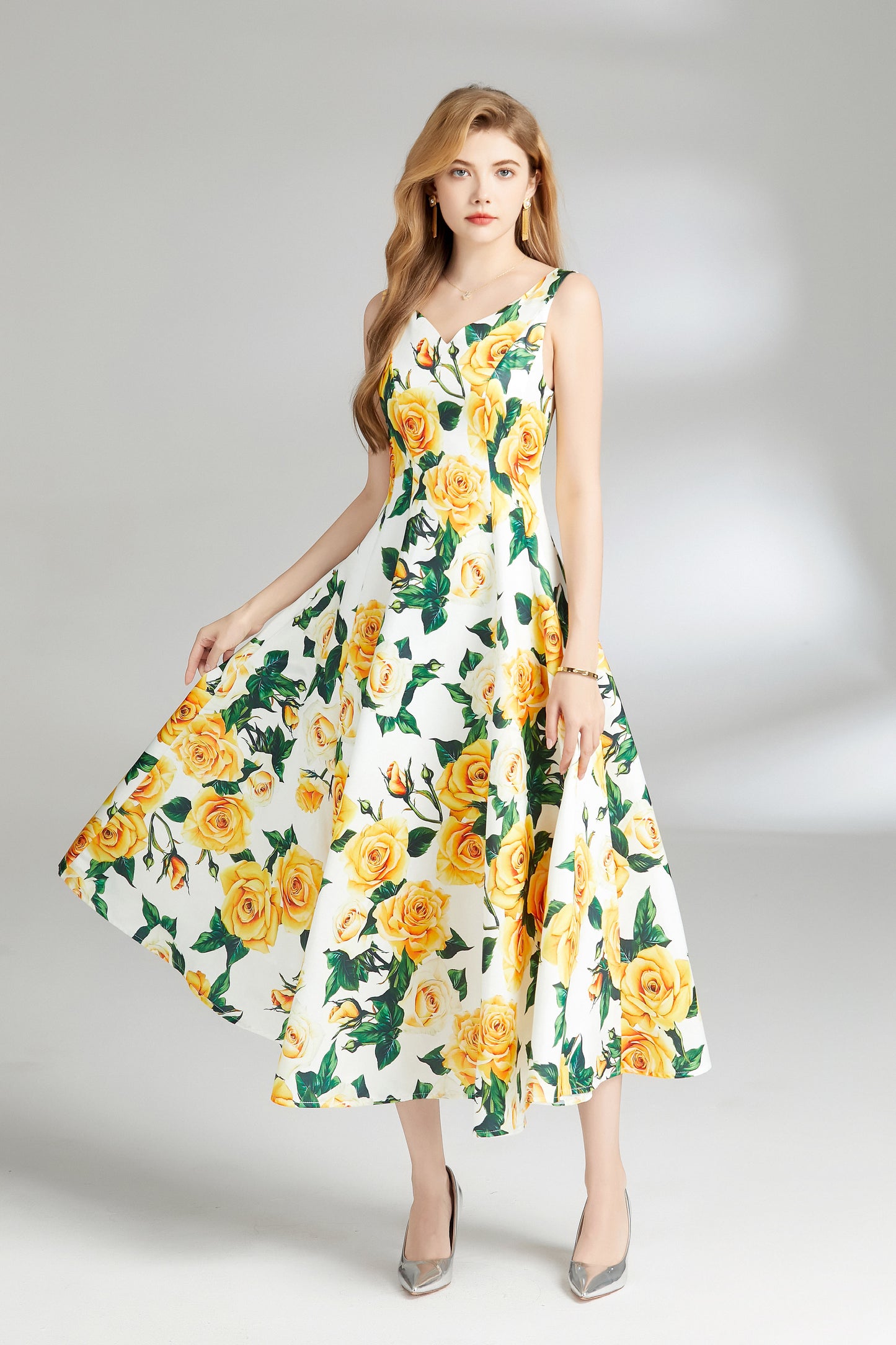 Women's Summer Boho Floral Print Spaghetti Strap Maxi Sun Dress