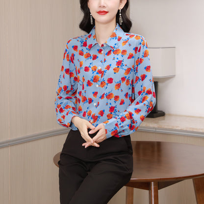 Women's Collared Floral Print Shirt Blouse Tops