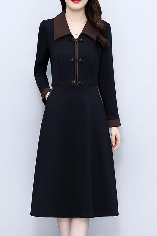 Black & Brown Collared Button-Front Dress | $42.98