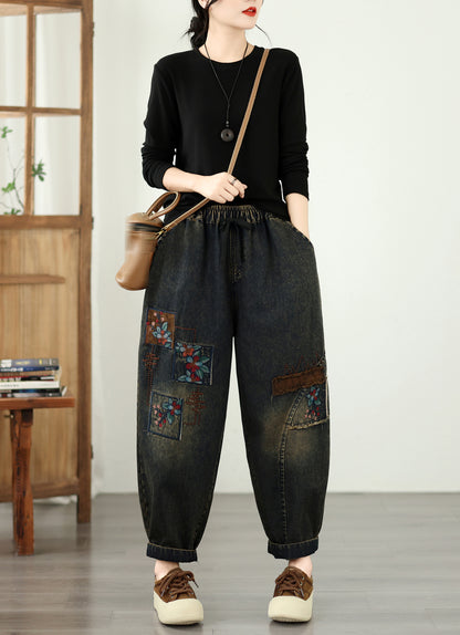 Vintage Embroidered Patchwork Denim Harem Pants