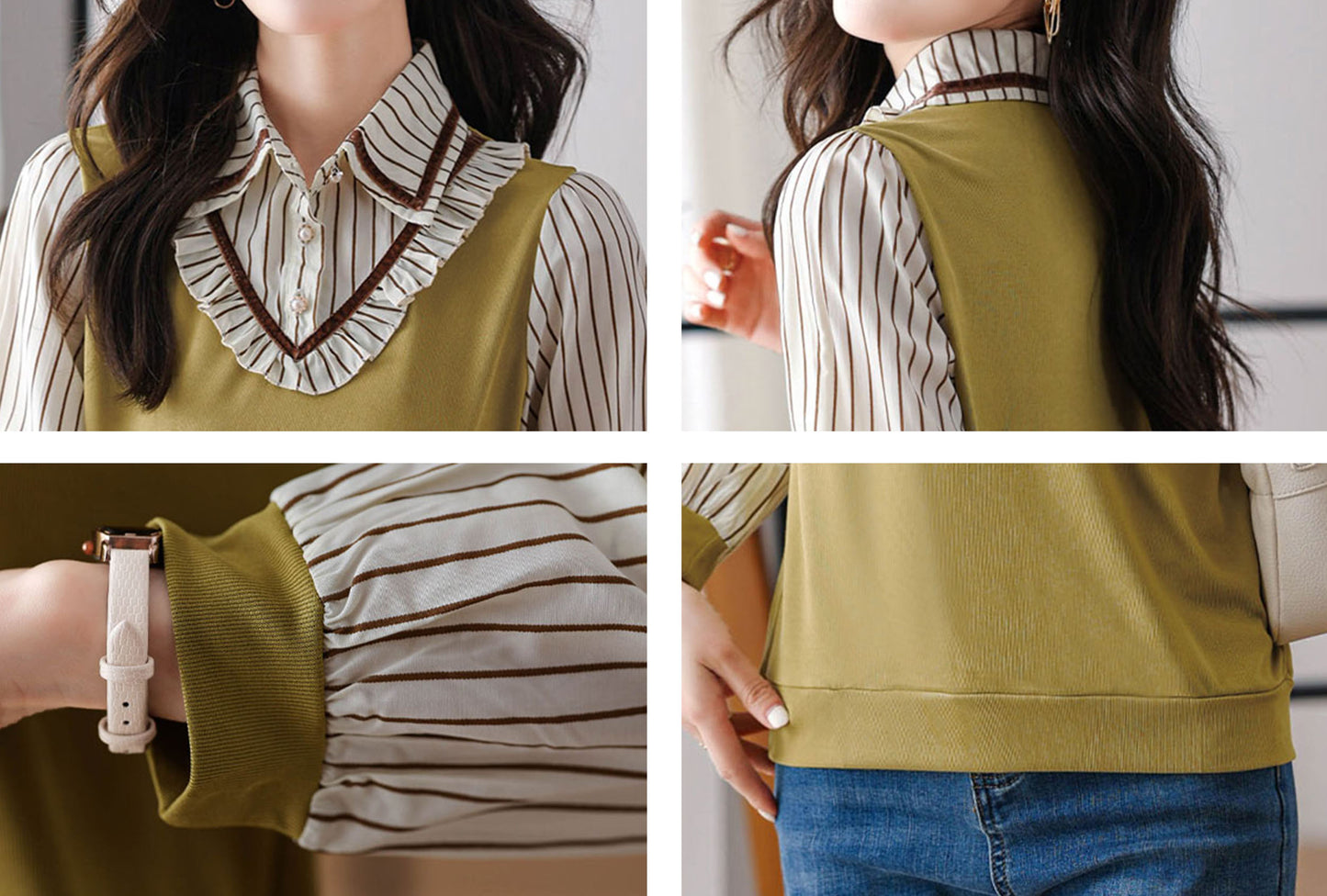 Women's Casual Patchwork Shirt Vintage Blouse