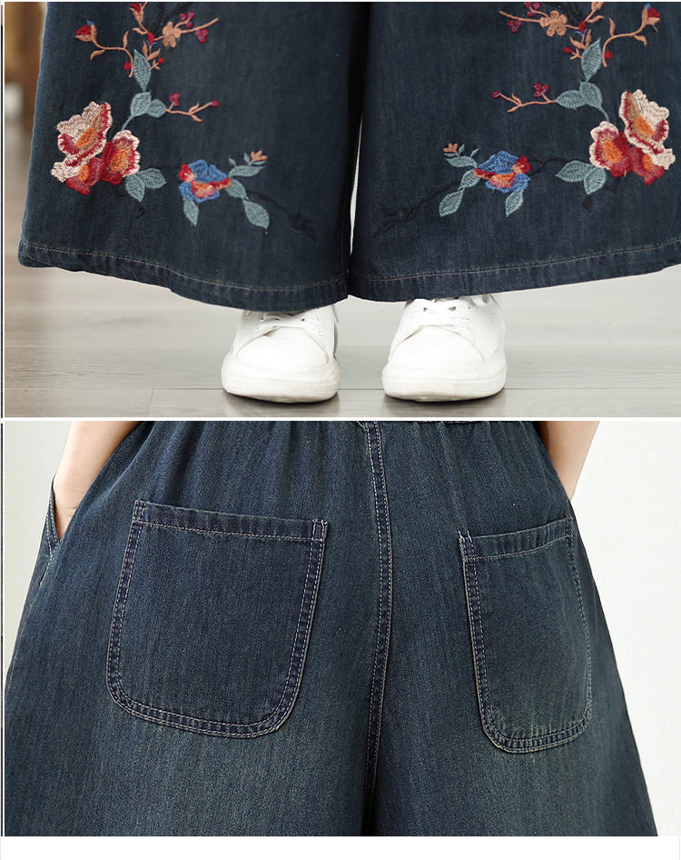 Women's Baggy Wide Leg Jeans Embroidery Pants