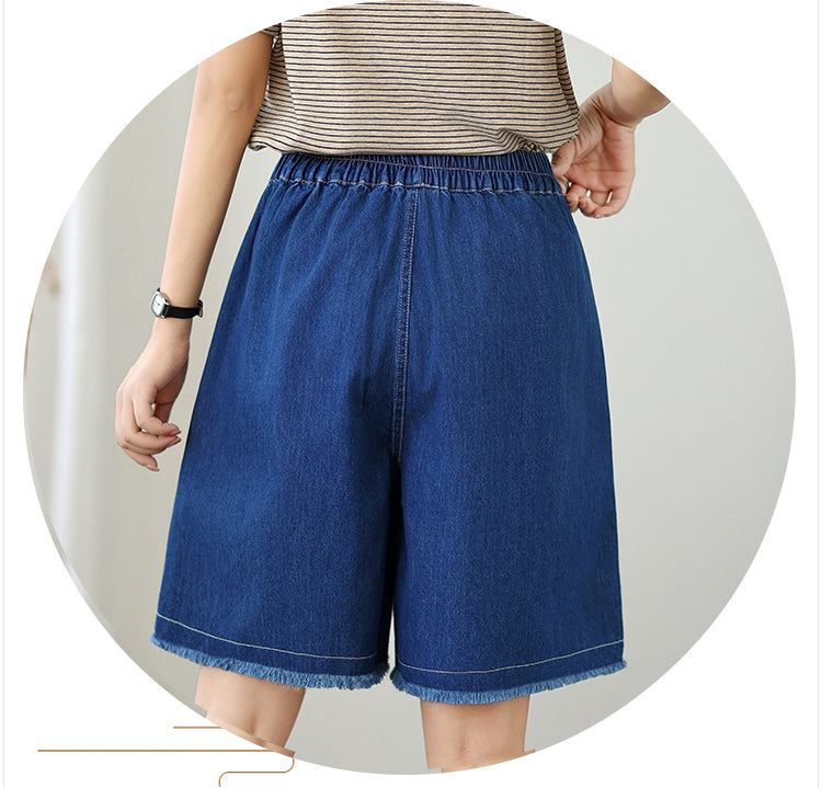 Women's High Waisted Baggy Jean Wide Leg Denim Shorts - LAI MENG FIVE CATS