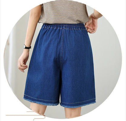 Women's High Waisted Baggy Jean Wide Leg Denim Shorts - LAI MENG FIVE CATS
