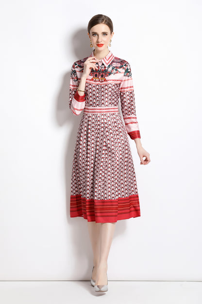 FSY-Women's Floral Print Button A-line Flowy Midi Dress