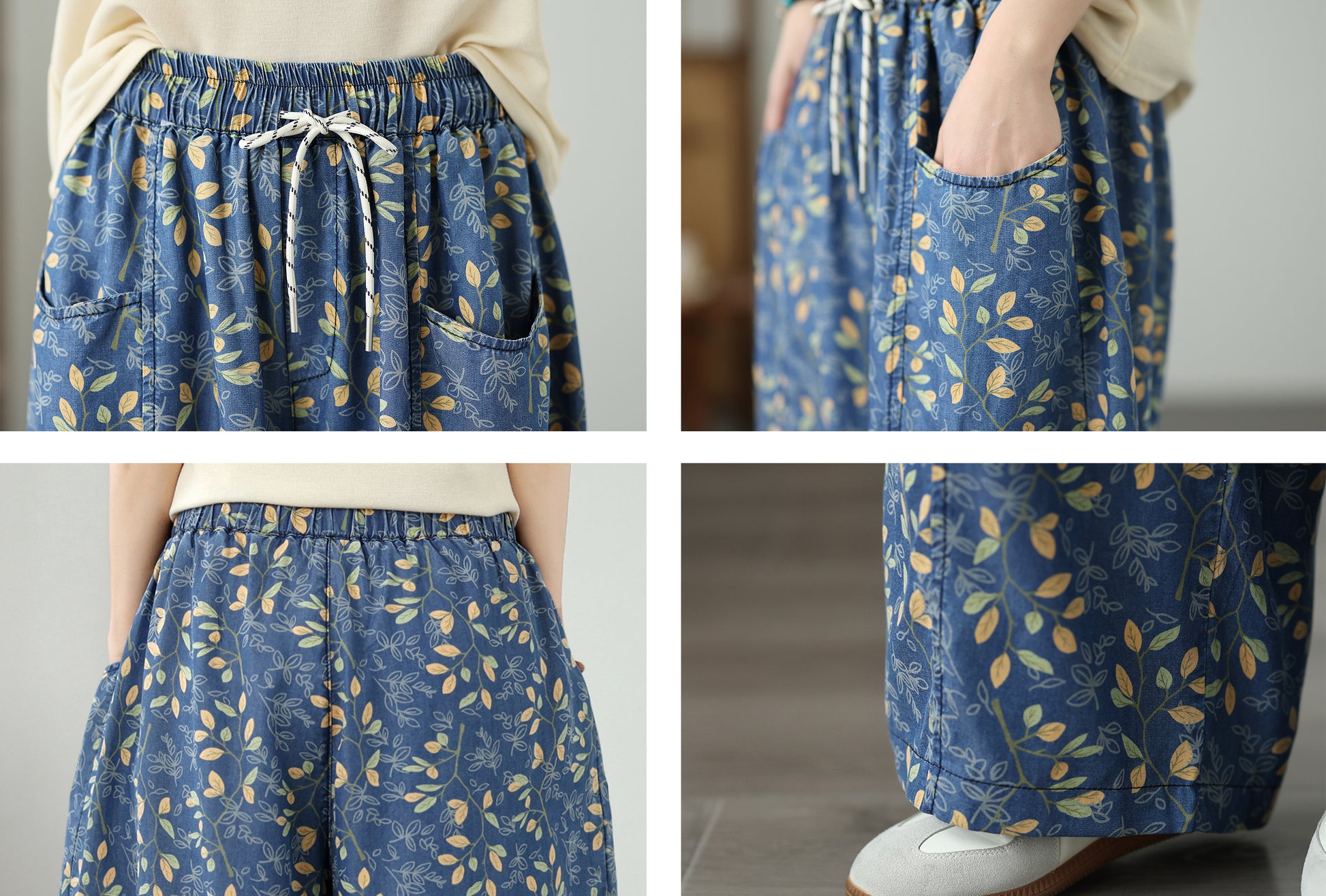 Women's Wide Leg Jeans Lightweight Wasited Elastic Print Y2K Pants - LAI MENG FIVE CATS