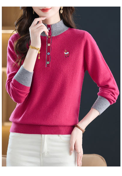 Womens Button Mock Neck Sweater Henley Shirts Knit Tops
