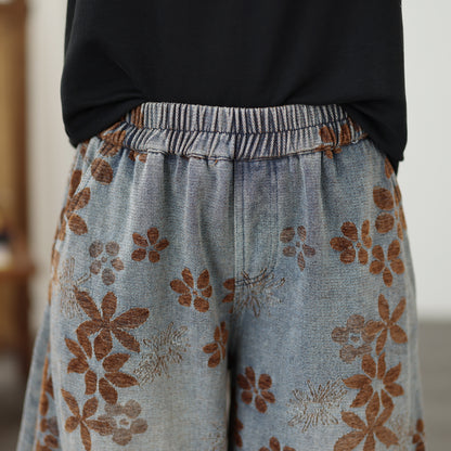 26-Women's Baggy Jeans Elastic Waist Loose Denim Pants