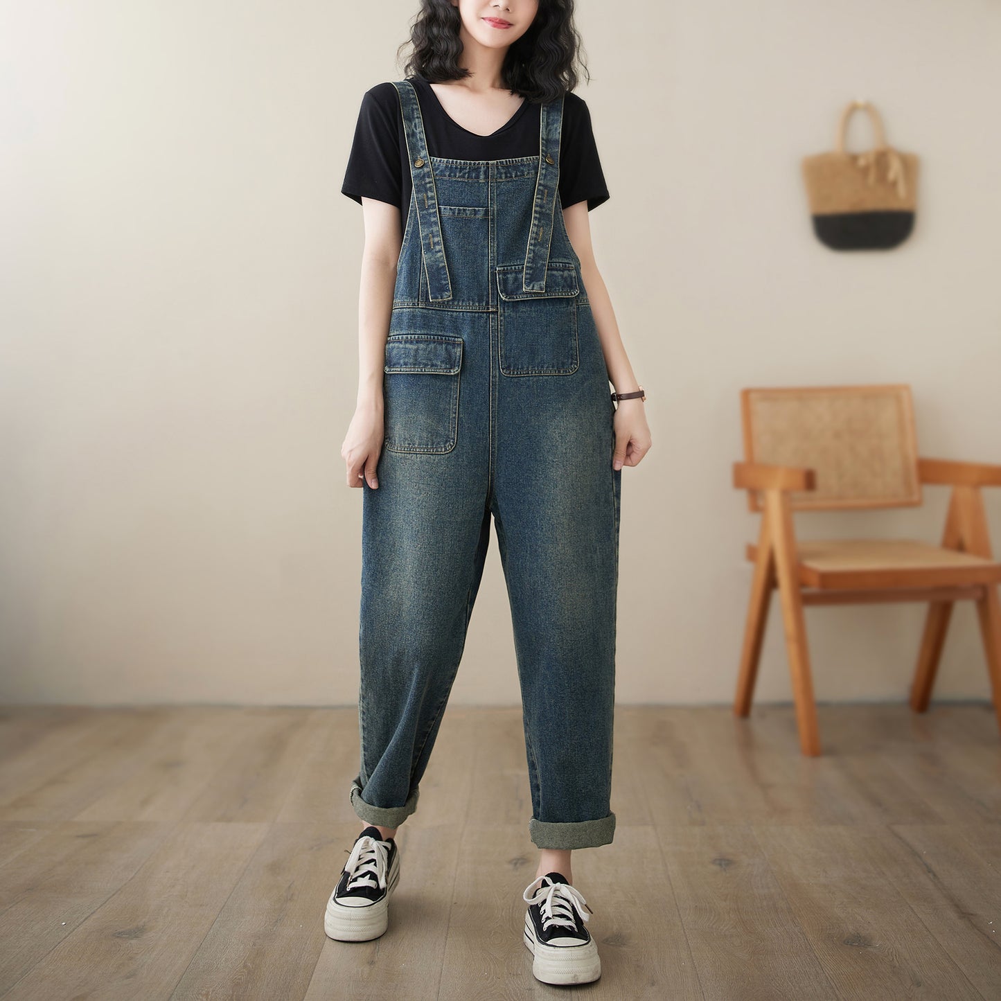 Womens Denim Bib Pants Jumpsuits Adjustable Strap Overalls
