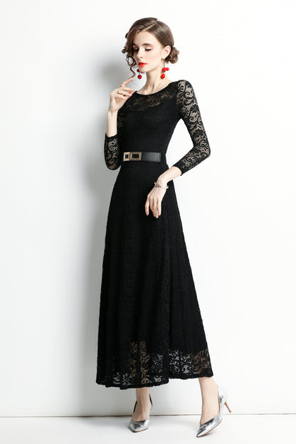 SSY-Women's 3/4 Sleeve Lace Overlay Maxi Dress
