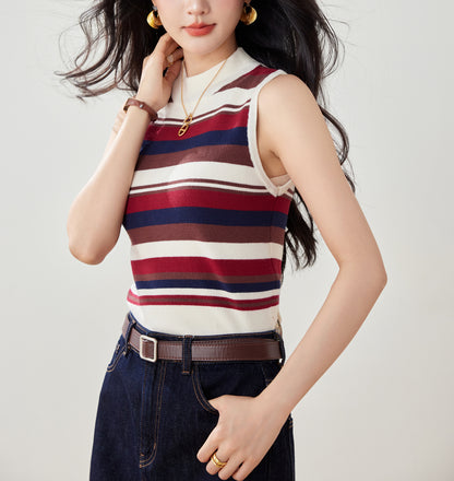 Women's Stripe Sleeveless Ribbed Knit Tops