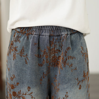 26-Women's Denim Wide Leg Baggy Elastic Waist  Jeans - LAI MENG FIVE CATS