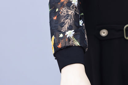 Women's V-Neck Long Sleeve Patchwork Black Dress