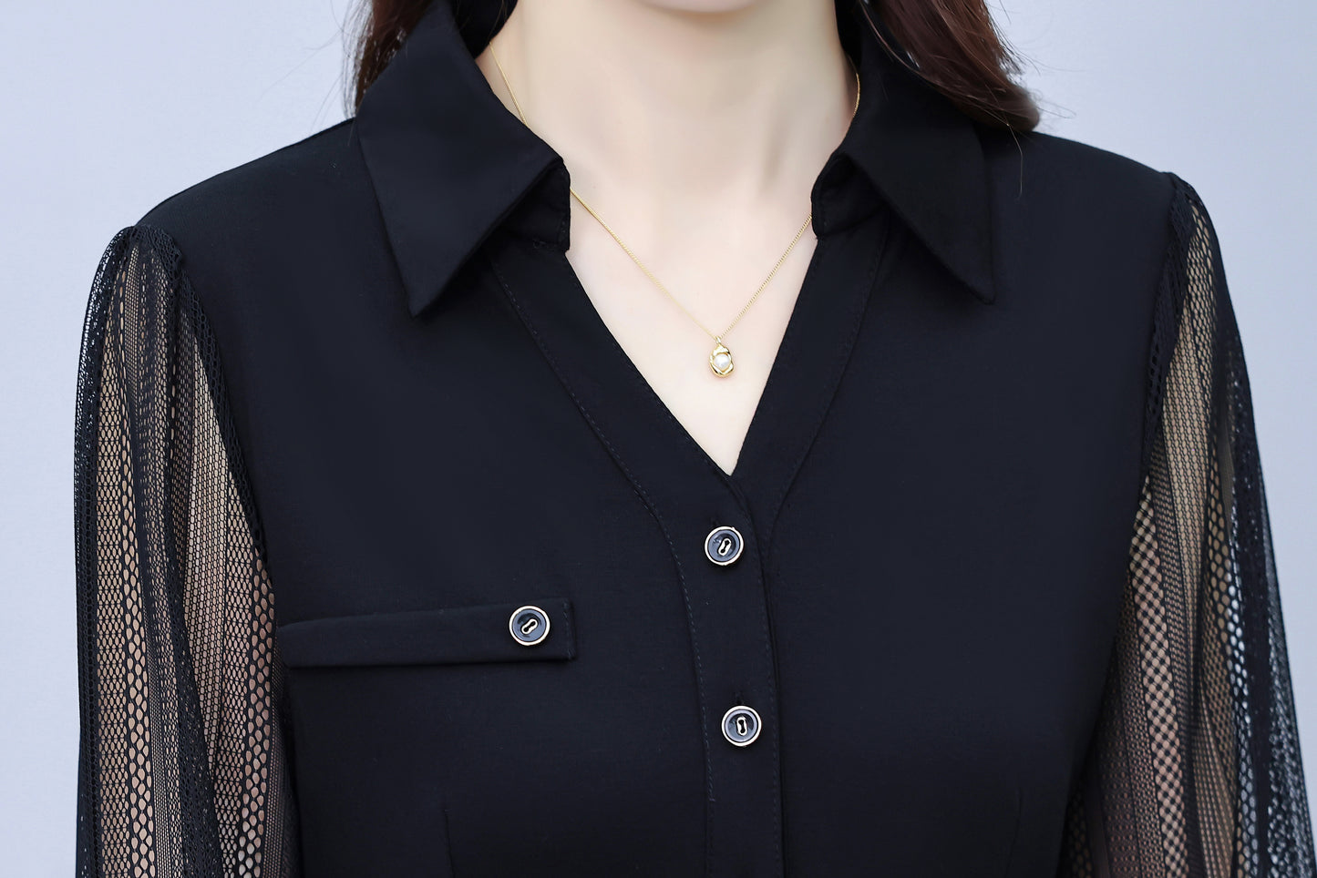 Women's V-Neck Long Sleeve with Pockets Black Dress