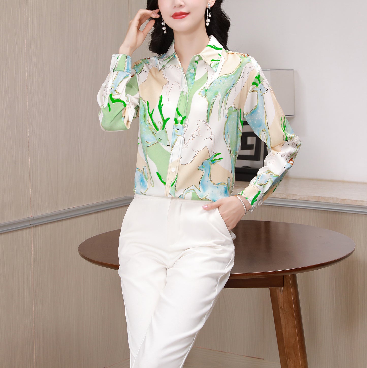 Women's Collared Floral Print Shirt Blouse Tops