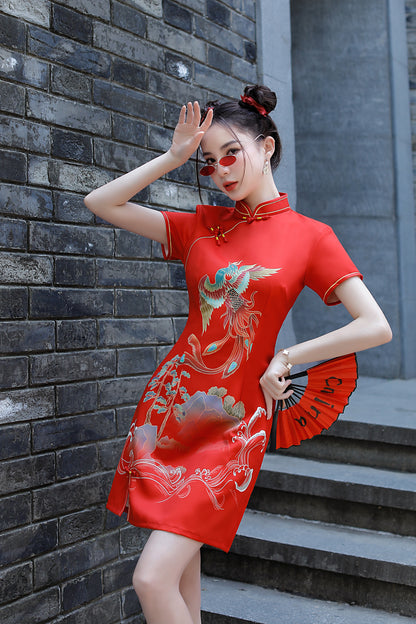 Women's Chinese Cheongsam Print Mini Dress