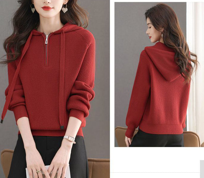 Women's Hoodie Sweaters Quarter Zip Knit Outfits