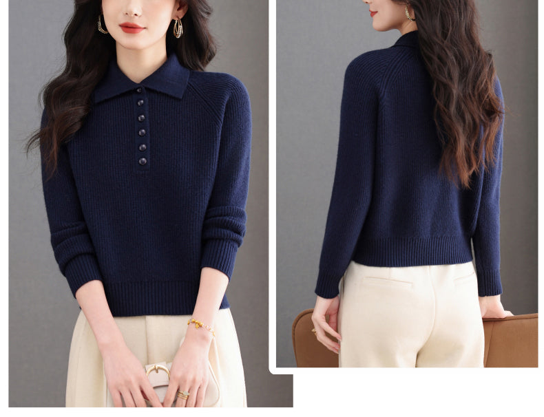 Women's Long Sleeve Button Polo Shirts Sweater Blouse