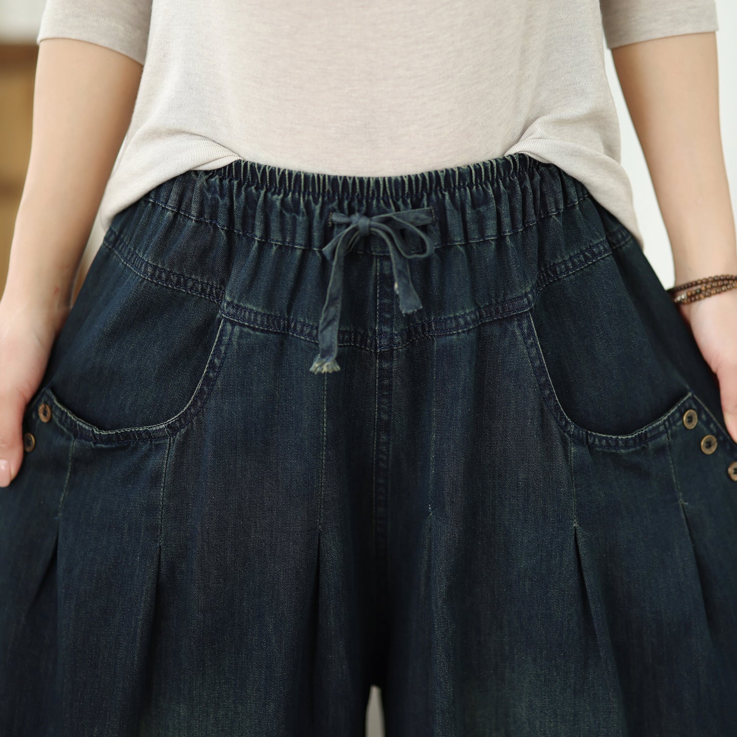 Women's Jeans Elastic Waist Baggy Wide Leg Denim Pants