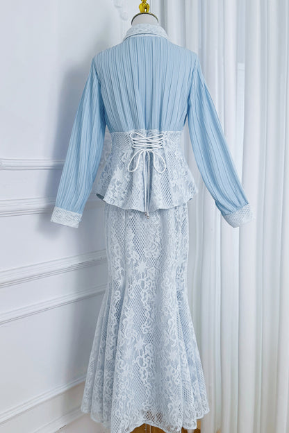 Lace Pearl Top Fishtail Skirt Two-Piece Lace Maxi Set - LAI MENG FIVE CATS