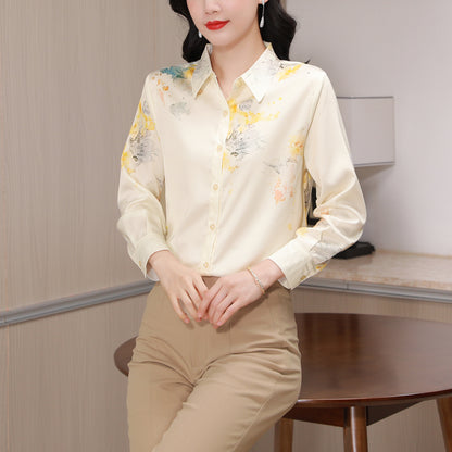 Women's Collared Floral Print Shirt Blouse Tops