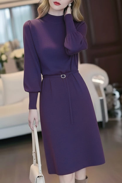 Women's Turtleneck Knit Sweater Midi Dress - LAI MENG FIVE CATS