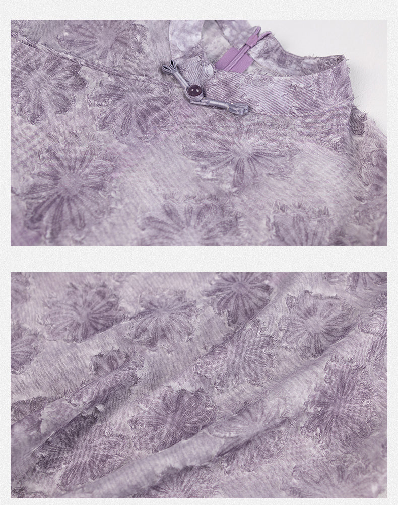 Women's Short Sleeve Button Print Qipao Satin Blouse