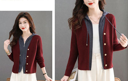 Women's Cardigan Hooded V Neck Sweaters Knit Jacket