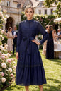 Elegant Bead Embroidery Loose Button Belted Maxi Dress - LAI MENG FIVE CATS