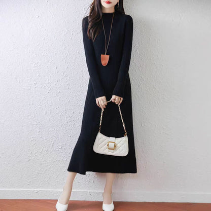 Women's Mock Neck Sweater Ribbed Knit Maxi Dress