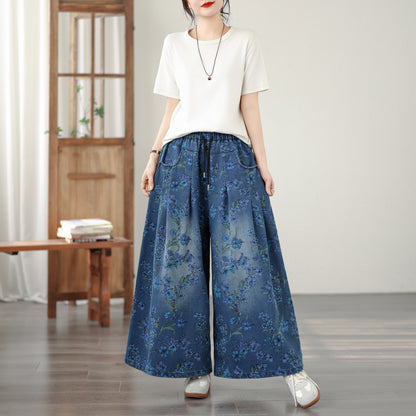 26-Women's Jeans Elastic Waist Baggy Wide Leg Denim - LAI MENG FIVE CATS