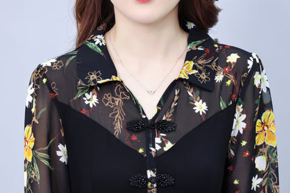 Women's V-Neck Long Sleeve with Pockets Black Dress - LAI MENG FIVE CATS
