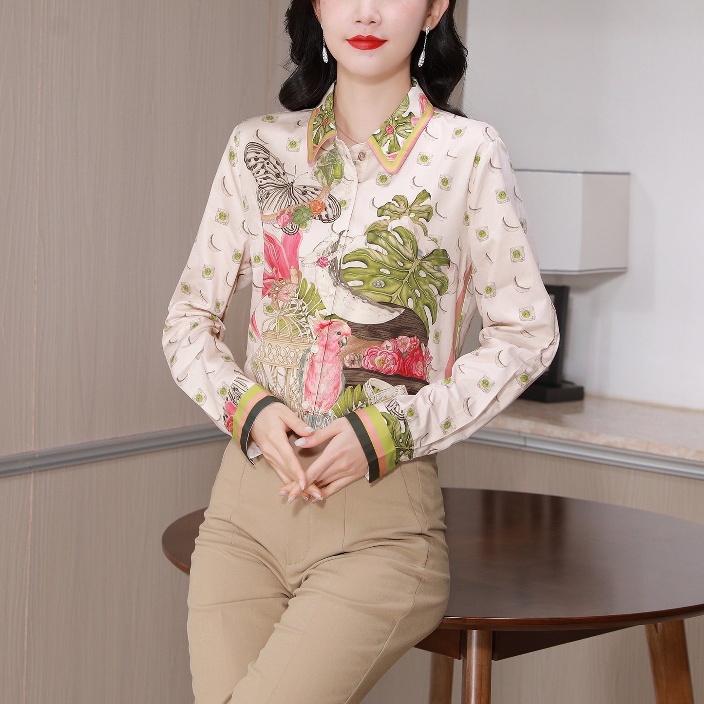 Women's Collared Floral Print Shirt Blouse Tops