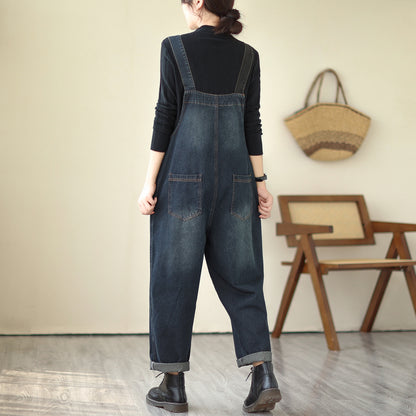 Stretchy Loose Bib Overalls with Pockets