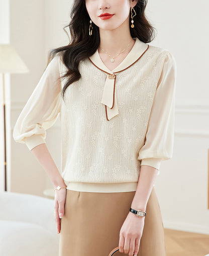 Tie-Neck Lightweight Knit Polo Top