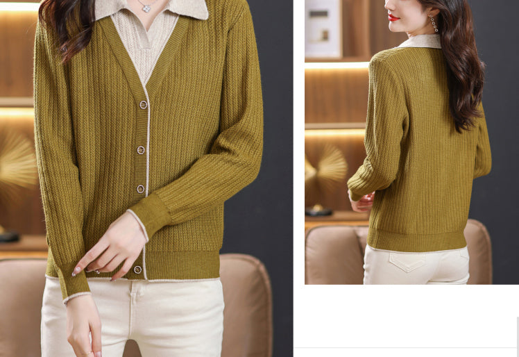 Women's Sweaters Lapel Ribbed Knit Pullover Shirt