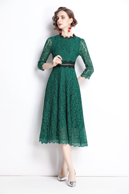 SSY-Women's 3/4 Sleeve Floral Lace Cocktail Midi Dress