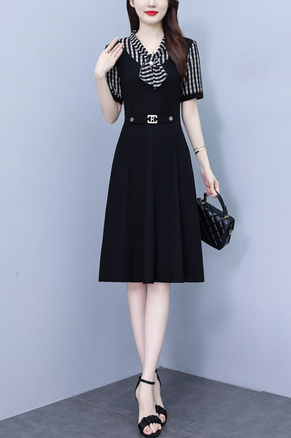 Women's Tie V-Neck Short Sleeve Pocket Midi Dress