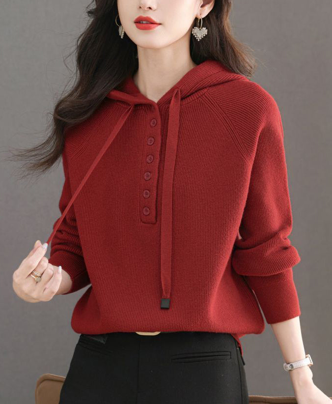 Women's Hoodie Sweater Drawstring Knit Sweatshirt