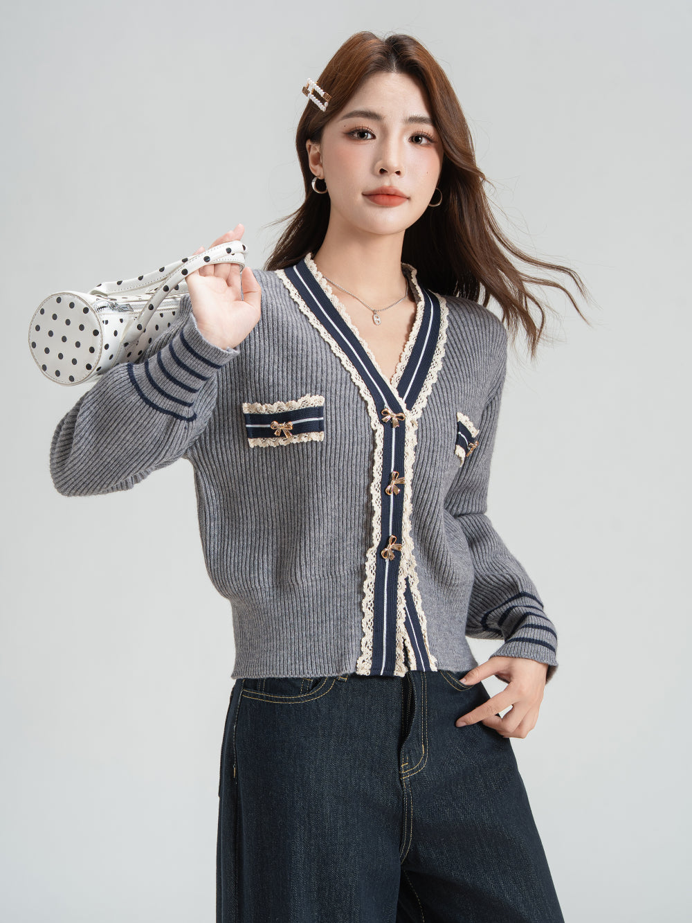 Women's Cardigan Sweater V-Neck Knit Preppy Knitwear