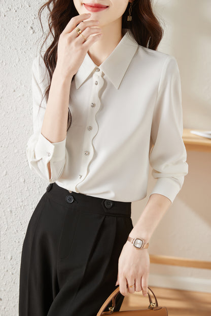 Women's V Neck Lantern Sleeve Blouse Button Tops