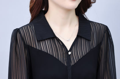 Women's V-Neck Long Sleeve with Pockets Black Dress
