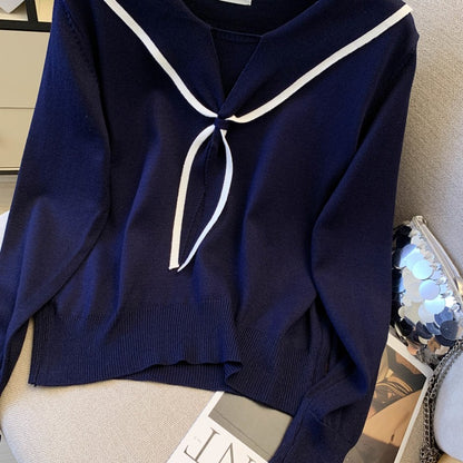 Sailor Collar Knit Top with Tie Front | Soft Early Fall Sweater