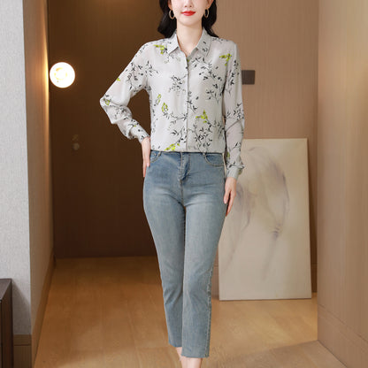 Women's Collared Floral Print Shirt Blouse Tops