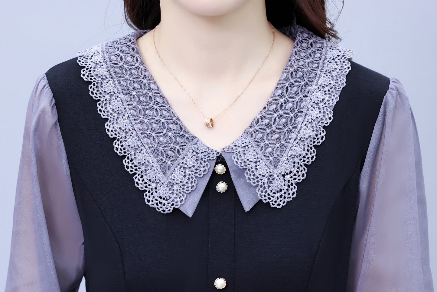 Women's Peter Pan Collar Long Sleeve Pocket Midi Dress