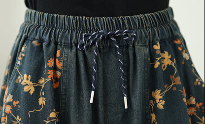 Women's Denim Wide Leg Baggy Jeans Drawstring Pants