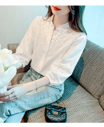 Women's V Neck Lace Tops 1/2 Sleeve Blouse - LAI MENG FIVE CATS