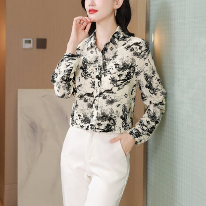 Women's Collared Floral Print Shirt Blouse Tops