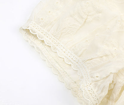 Embroidered Eyelet Blouse | Breathable Cotton with Lace Trim