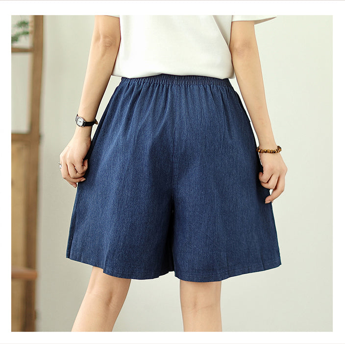 Women's High Waisted Baggy Jean Wide Leg Denim Shorts - LAI MENG FIVE CATS